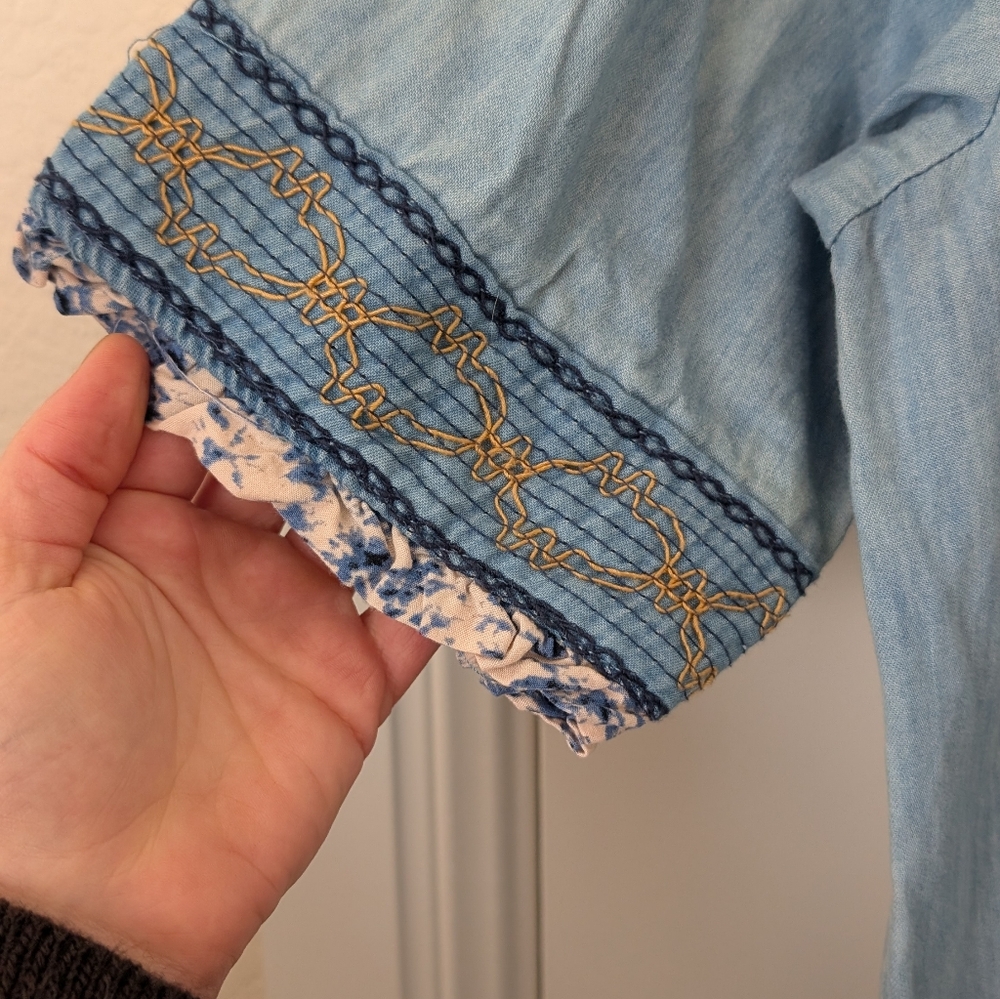 Lapis Blue Denim‎ Tiered Embroidered Maxi Dress M - Picture 3 of 15